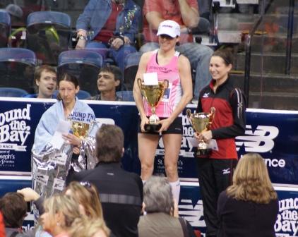 1st-place Krista Duchene, 2nd-place Dayna Pidhoresky and 3rd-place Lisa Avery accept their tropies