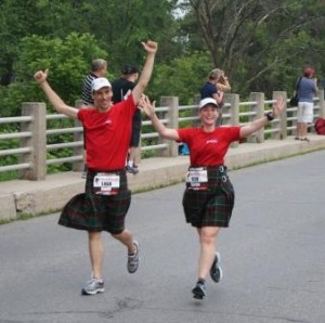 Running the Perth Kilt Run with my brother. Or rather, he ran it with me.