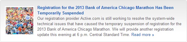 Registration for the Chicago Marathon has been temporarily suspended