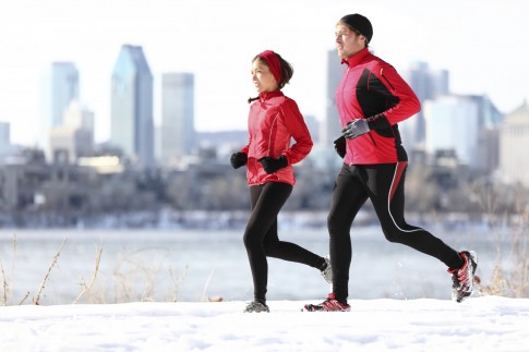 Runners running in winter city