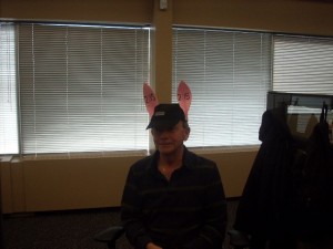 My friend modelling the pace bunny ears.