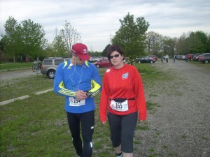 The Gazelle and I looking quite fashionable on our way to the start line.