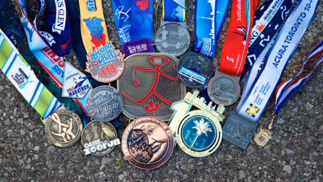 Lots and lots of running medals